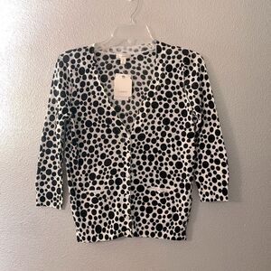 CASLON linen blend black/white micro dot cardigan 3/4 sleeve pockets women’s XSP